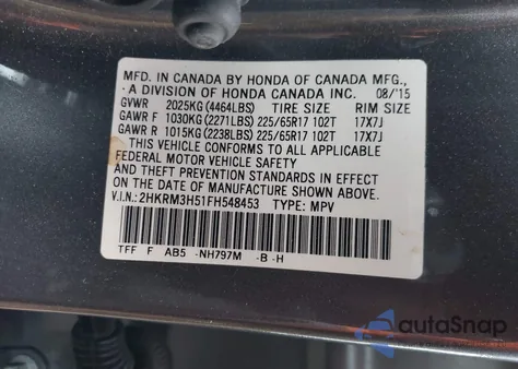 2015 Honda Cr-V Ex из США, поврежденный, VIN 2HKRM3H51FH548453